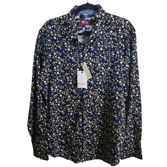 Robert Graham NWT Nobis Black Skull Fishbone Button Down Shirt Size XL - Picture 2 of 10